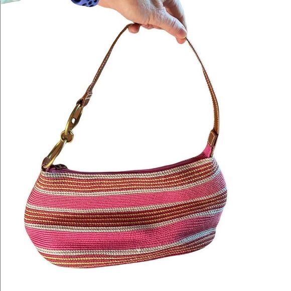 NWOT Braided shoulder bag with pink stripes and leather strap - Picture 4 of 5